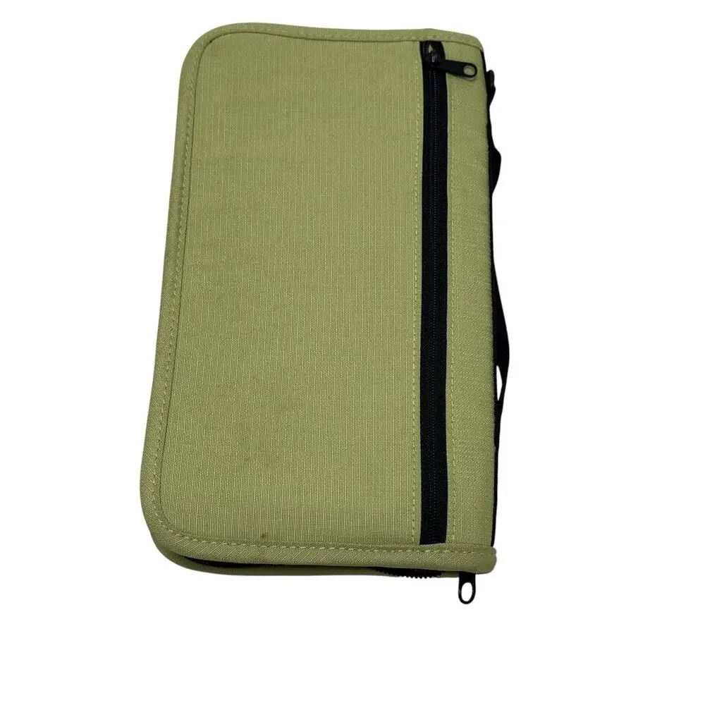 LL Bean Zip Around Lime Green Black Accent Travel Passport Wallet Organizer